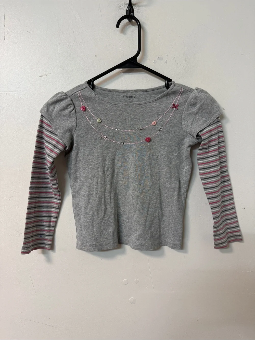 Gymboree Gray Long Sleeve Layered-Look Top with Pink Accents